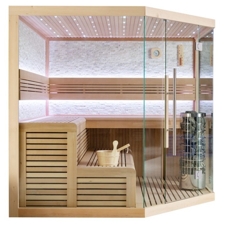 Finská sauna EAGO AWT B1101B hemlock 200×200 9 kW EOS BiO-Cubo