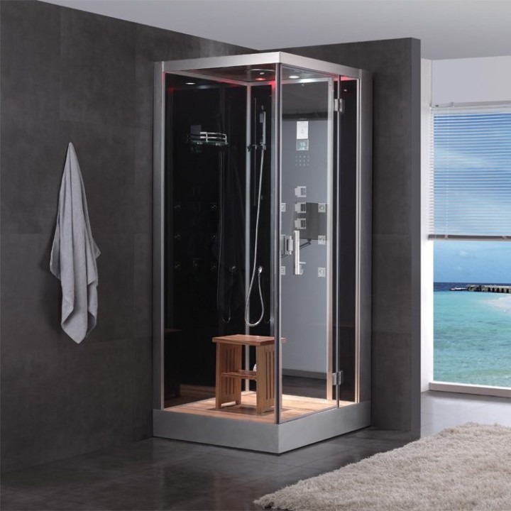Parní sprchový box EAGO AWT DZ960F8 černý 100×90 pravé provedení