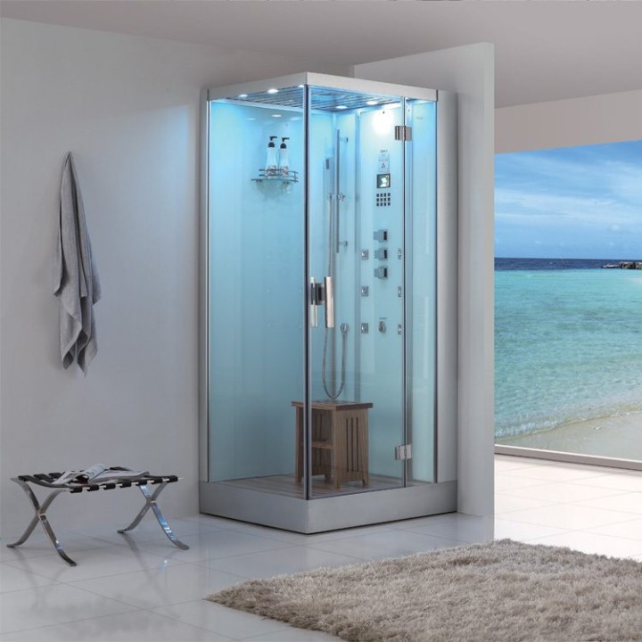 Parní sprchový box EAGO AWT DZ960F8 bílý 100×90 pravé provedení
