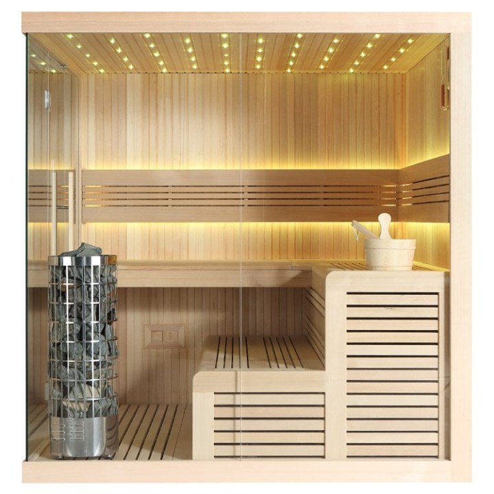 Finská sauna EAGO AWT E1115B hemlock 200×200 9 kW Virta