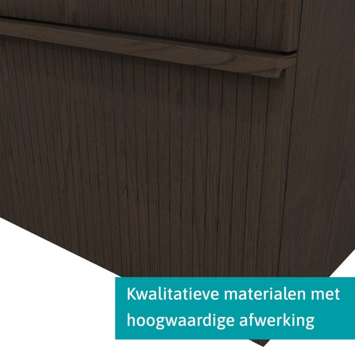 Koupelnový nábytek Modulo Plus s umyvadlem | 120 cm dub espresso žebrované čelo solid surface 2 zásuvky nad sebou