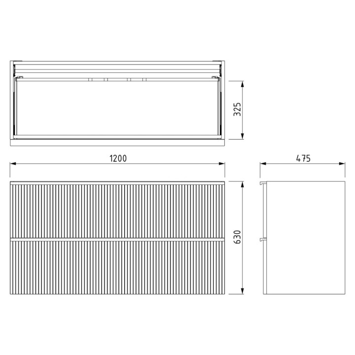 Koupelnový nábytek Modulo Plus s umyvadlem | 120 cm dub espresso žebrované čelo solid surface 2 zásuvky nad sebou