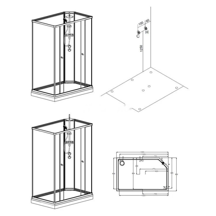 Kompletní sprchový kout Modera | 140×90 cm bílé sklo posuvné dveře obdélníková