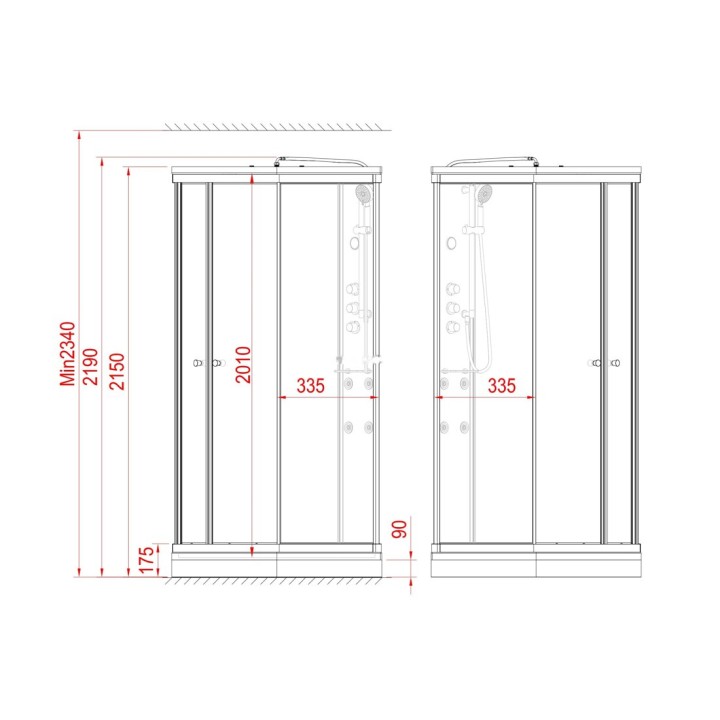 Kompletní sprchový kout Modera | 80×80 cm černé sklo posuvné dveře čtvrtkruhová