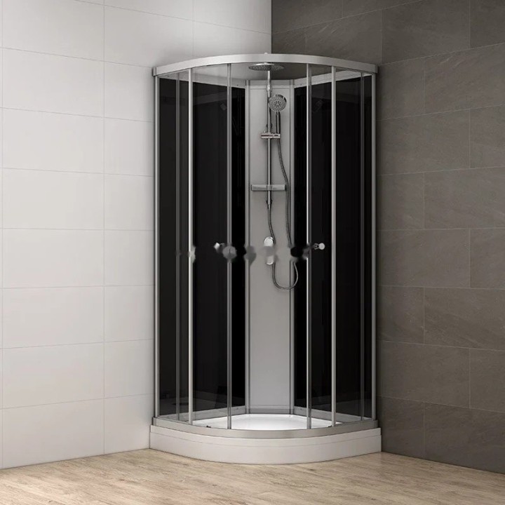 Kompletní sprchový kout Modera | 80×80 cm černé sklo posuvné dveře čtvrtkruhová