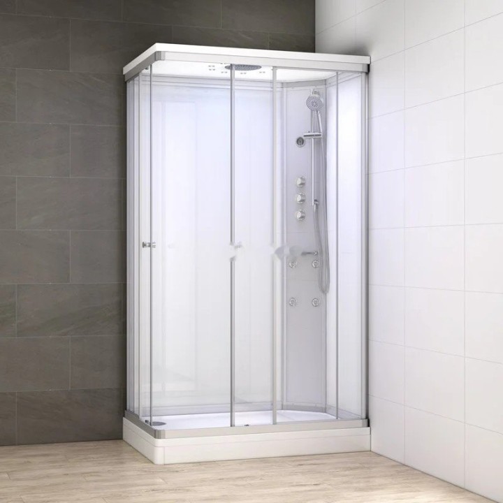 Kompletní sprchový kout Modera | 120×80 cm bílé sklo posuvné dveře obdélníková