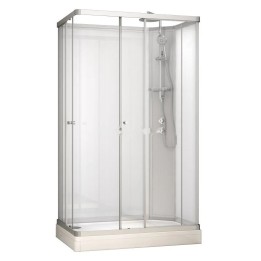 Kompletní sprchový kout Modera | 120×80 cm bílé sklo posuvné dveře obdélníková