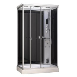 Parní kabina Modera pro 2 osoby | 140×90 cm černé sklo posuvné dveře obdélníková