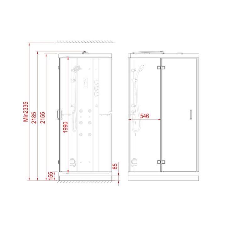 Parní kabina Lusso pro 1 osobu | 120×90 cm černé sklo otočné dveře obdélníková