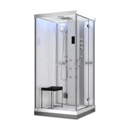 Parní kabina Lusso pro 1 osobu | 100×100 cm bílé sklo otočné dveře čtvercová