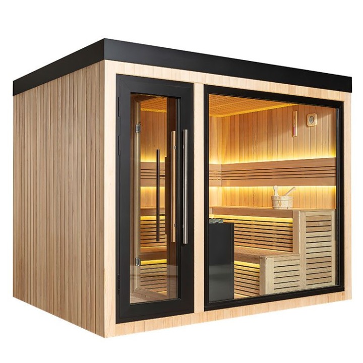 Zahradní sauna EAGO AWT Saunahaus THE CUBE X6 hemlock 300×235 12 kW EOS Cubo