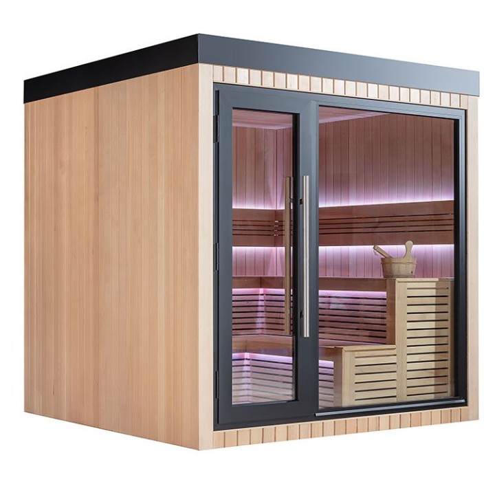 Zahradní sauna EAGO AWT Saunahaus THE CUBE X4 hemlock 235×235 9 kW Cilindro