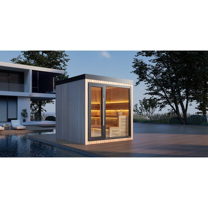 Zahradní sauna EAGO AWT Saunahaus THE CUBE X4 hemlock 235×235 bez kamen