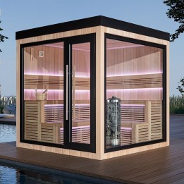 Zahradní sauna EAGO AWT Saunahaus THE CUBE X5-R hemlock 235×235 9 kW Cilindro