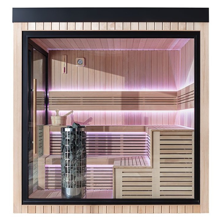 Zahradní sauna EAGO AWT Saunahaus THE CUBE X5-R hemlock 235×235 9 kW Cilindro