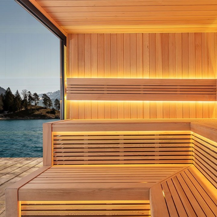 Zahradní sauna EAGO AWT Saunahaus THE CUBE X5-L hemlock 235×235 bez kamen