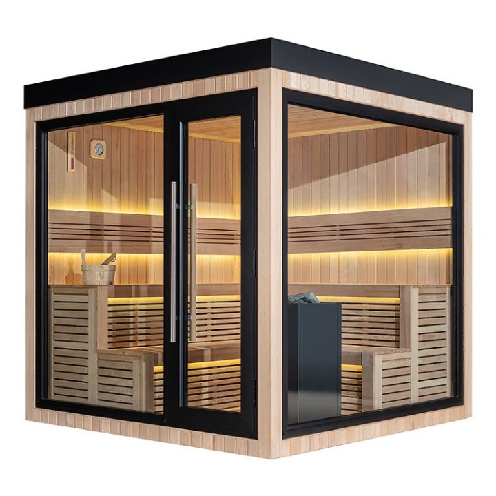 Zahradní sauna EAGO AWT Saunahaus THE CUBE X5-R hemlock 235×235 9 kW EOS Cubo