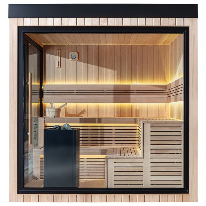 Zahradní sauna EAGO AWT Saunahaus THE CUBE X5-R hemlock 235×235 9 kW EOS Cubo