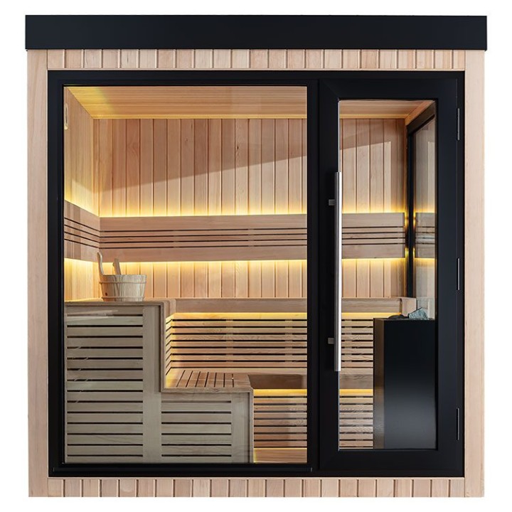 Zahradní sauna EAGO AWT Saunahaus THE CUBE X5-R hemlock 235×235 9 kW EOS Cubo