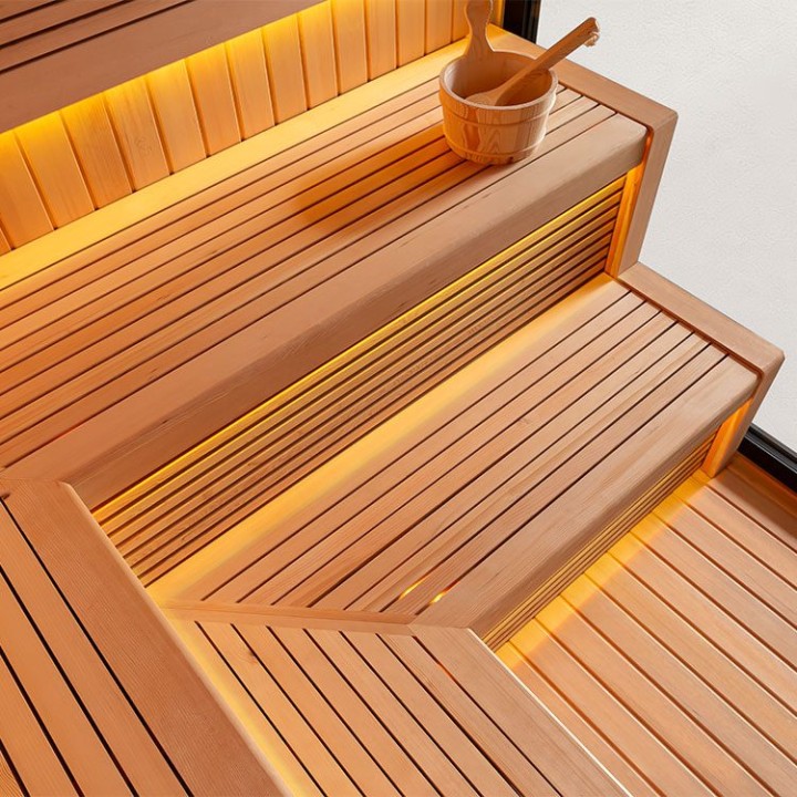 Zahradní sauna EAGO AWT Saunahaus THE CUBE X6 hemlock 300×235 bez kamen