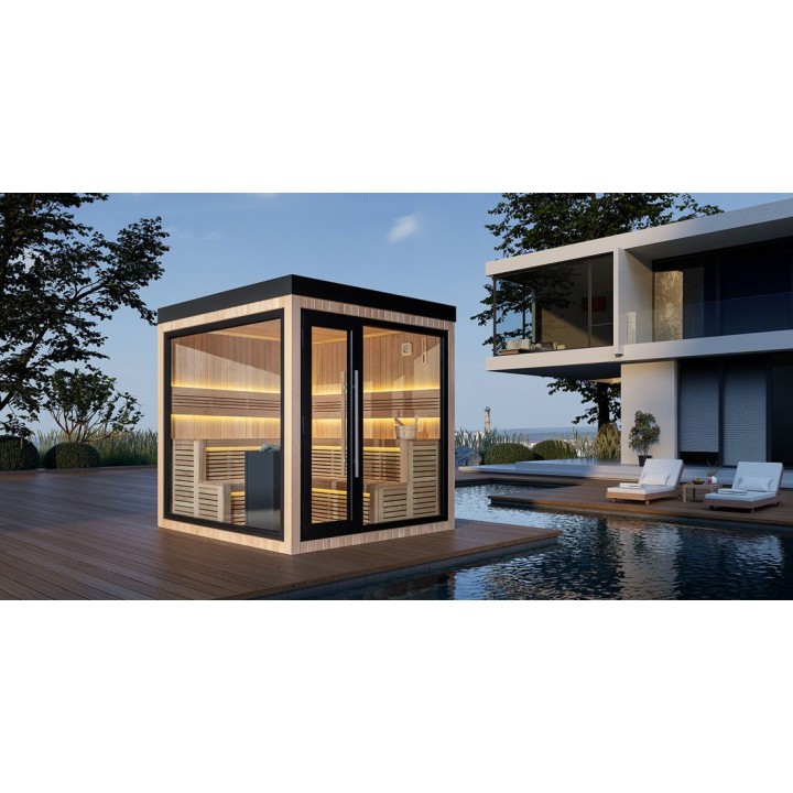 Zahradní sauna EAGO AWT Saunahaus THE CUBE X5-L hemlock 235×235 9 kW EOS Cubo