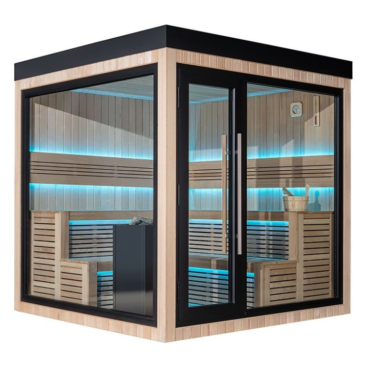 Zahradní sauna EAGO AWT Saunahaus THE CUBE X5-L hemlock 235×235 9 kW Cilindro