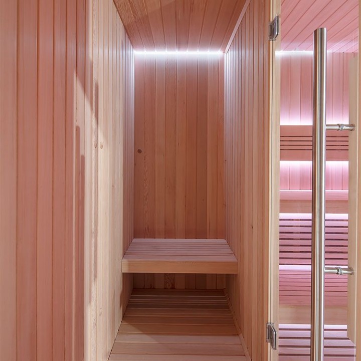 Zahradní sauna EAGO AWT Saunahaus THE CUBE X6 hemlock 300×235 12 kW EOS BiO-Cubo