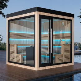 Zahradní sauna EAGO AWT Saunahaus THE CUBE X5-L hemlock 235×235 9 kW EOS BiO-Cubo