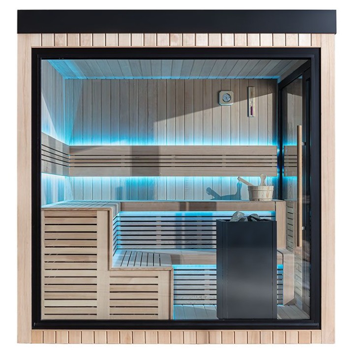 Zahradní sauna EAGO AWT Saunahaus THE CUBE X5-L hemlock 235×235 9 kW EOS BiO-Cubo