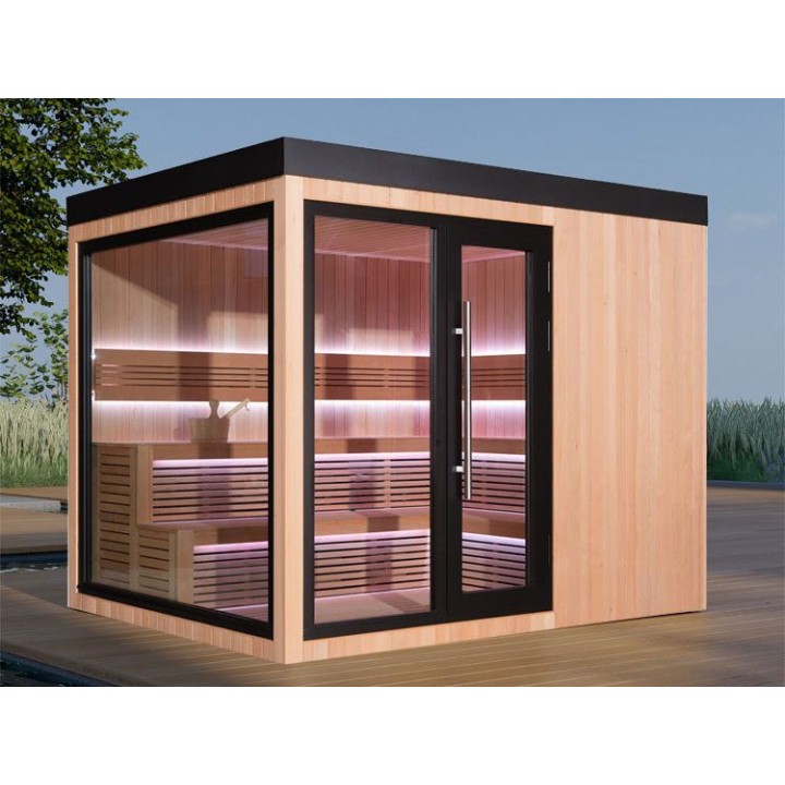 Zahradní sauna EAGO AWT Saunahaus THE CUBE X7-L hemlock 300×235 bez kamen