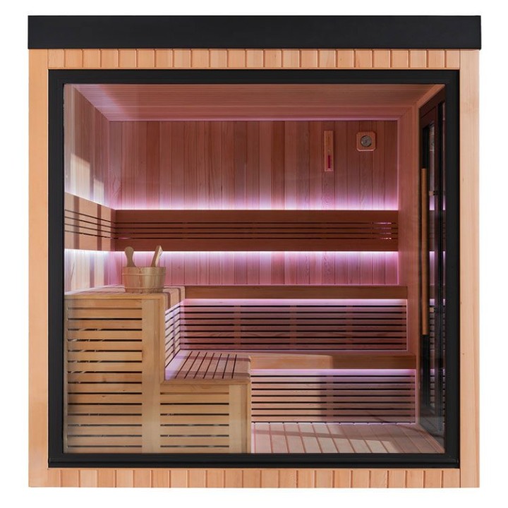 Zahradní sauna EAGO AWT Saunahaus THE CUBE X7-L hemlock 300×235 bez kamen