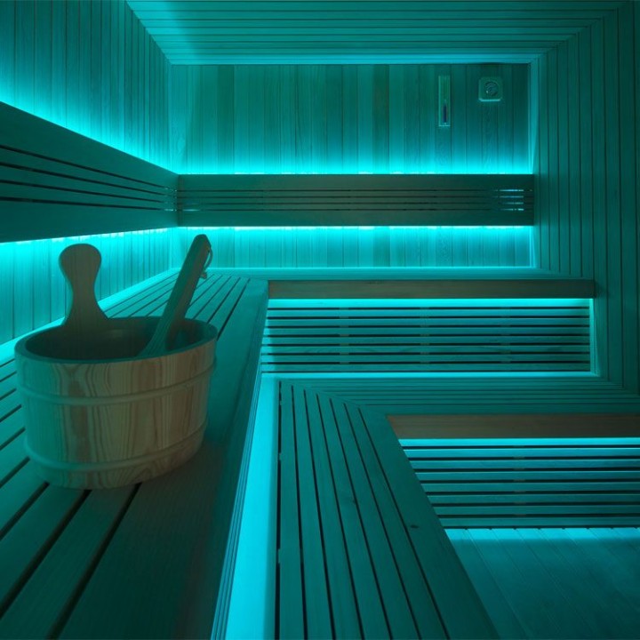 Zahradní sauna EAGO AWT Saunahaus THE CUBE X7-L hemlock 300×235 bez kamen
