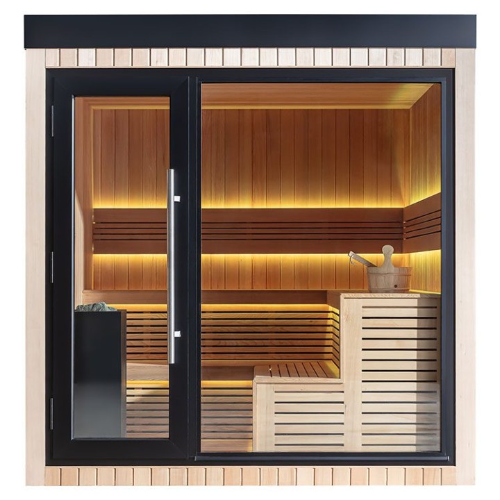 Zahradní sauna EAGO AWT Saunahaus THE CUBE X4 hemlock 235×235 9 kW EOS Cubo
