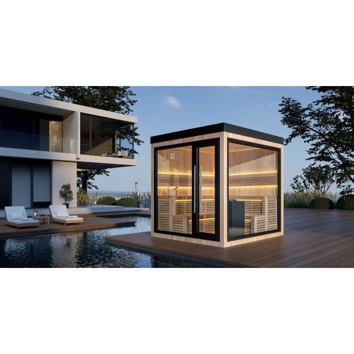 Zahradní sauna EAGO AWT Saunahaus THE CUBE X5-R hemlock 235×235 bez kamen
