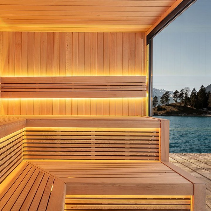 Zahradní sauna EAGO AWT Saunahaus THE CUBE X5-R hemlock 235×235 bez kamen