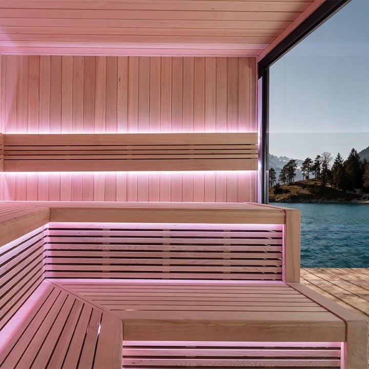 Zahradní sauna EAGO AWT Saunahaus THE CUBE X5-R hemlock 235×235 bez kamen