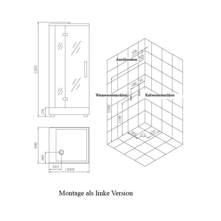 Parní sprchový box EAGO AWT DZ960F8 bílý 100×90 levé provedení