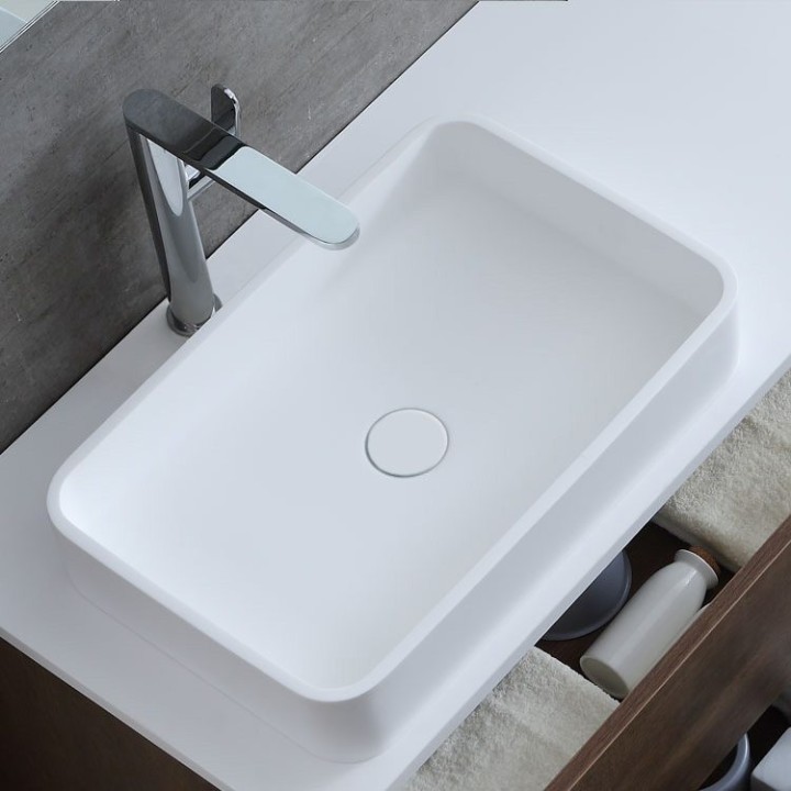Umyvadlo StoneArt LC111 z minerálního kamene bílé 55×35 lesklé