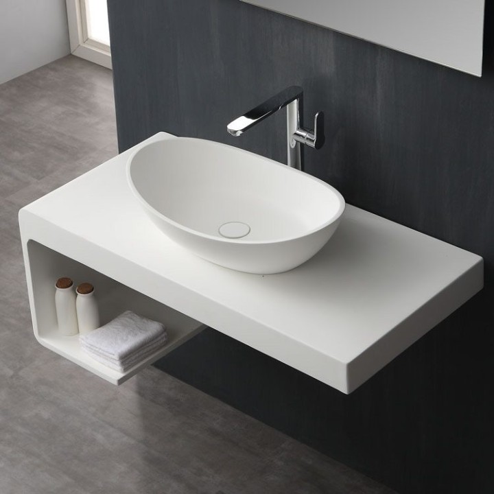 Umyvadlo StoneArt LC149 z minerálního kamene bílé 56×35 lesklé