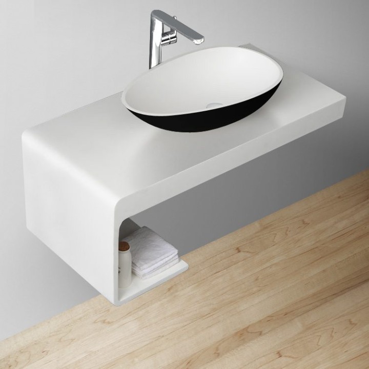 Umyvadlo StoneArt LC150 z minerálního kamene černobílé 60×35 matné