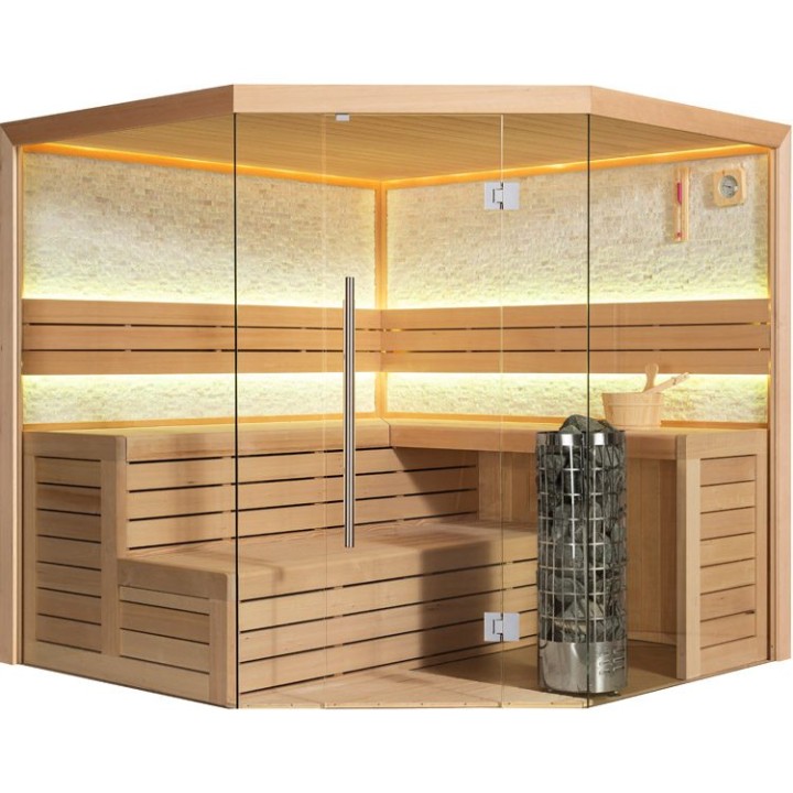 Finská sauna EAGO AWT E1601A hemlock 220×220 9 kW Cilindro