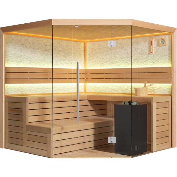 Finská sauna EAGO AWT E1601A hemlock 220×220 9 kW Virta