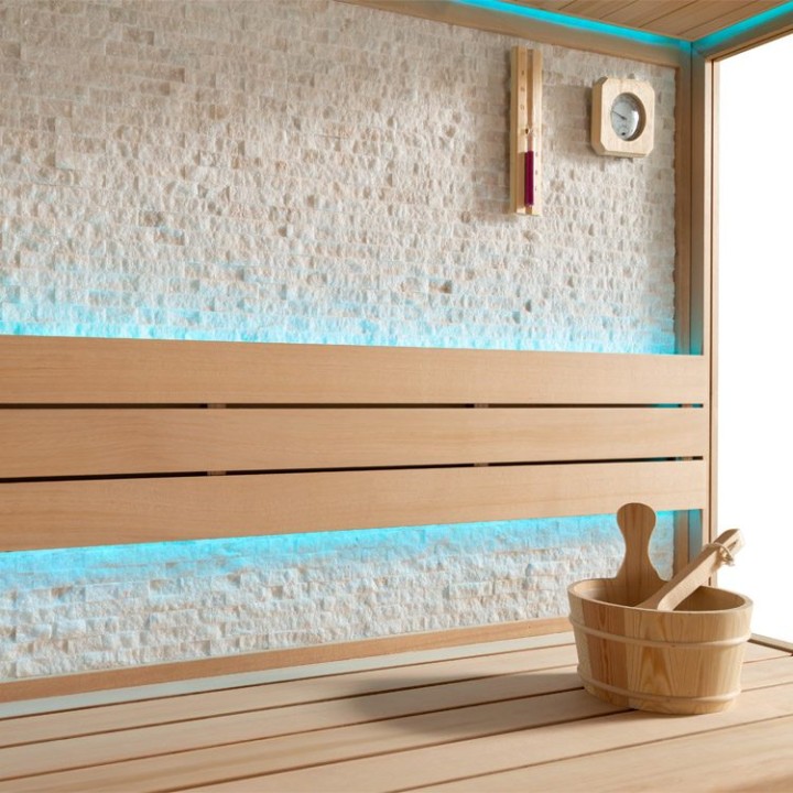 Finská sauna EAGO AWT B1601C hemlock 180×180 9 kW Virta Bi-O