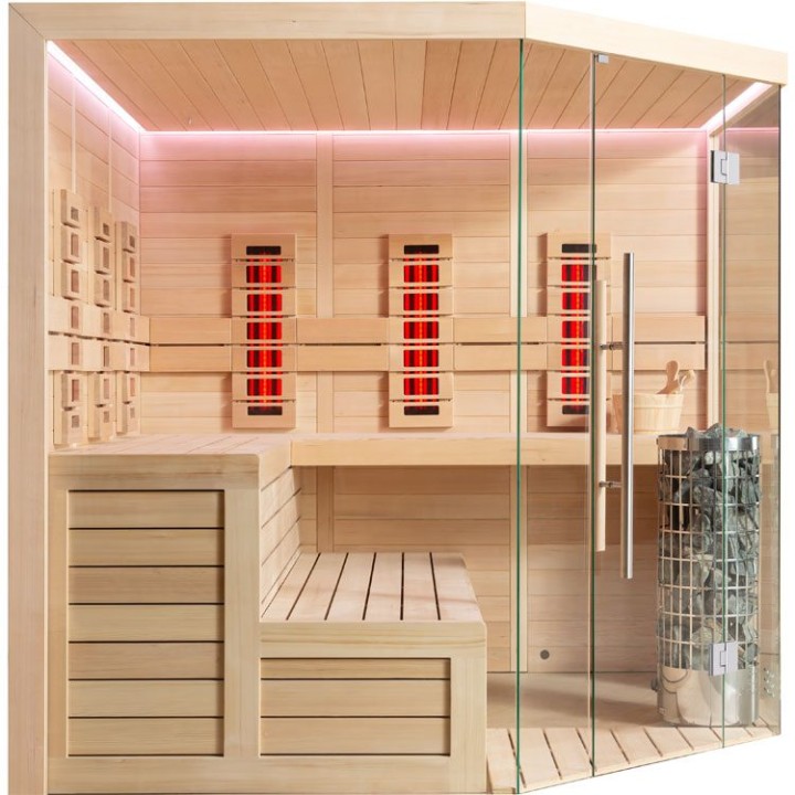 Finská sauna EAGO AWT E1611B-IR hemlock 200×200 9 kW Cilindro