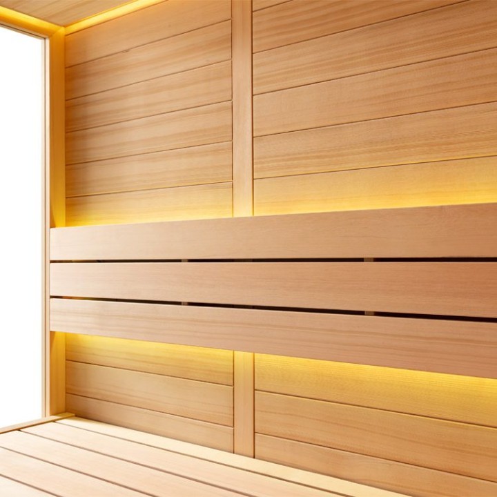 Finská sauna EAGO AWT B1611C hemlock 180×180 9 kW EOS Bi-O Cubo