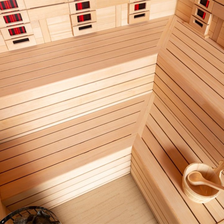 Finská sauna EAGO AWT E1613C-IR hemlock 180×180 9 kW TheWall