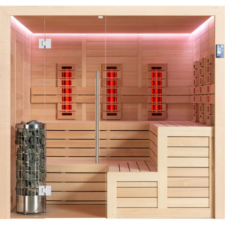 Finská sauna EAGO AWT E1613XL-IR hemlock 240×200 9 kW Cilindro