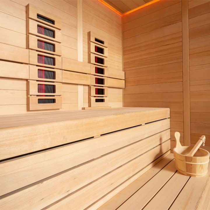 Finská sauna EAGO AWT E1614A-IR hemlock 200×160 9 kW Cilindro