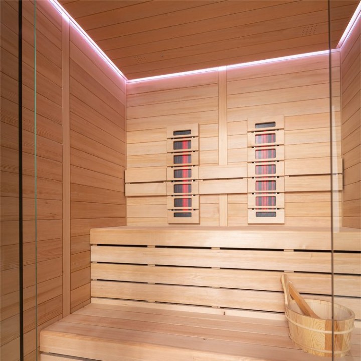 Finská sauna EAGO AWT E1614C-IR hemlock 160×150 6 kW TheWall
