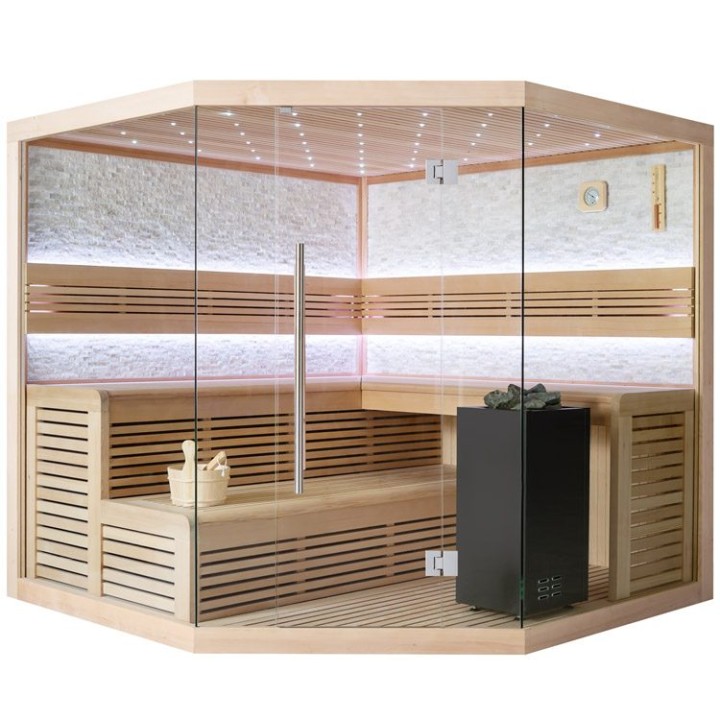 Finská sauna EAGO AWT B1101A hemlock 220×220 9 kW EOS BiO-Cubo